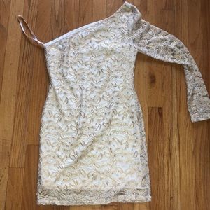 Gold Floral One Sleeve Cocktail Dress